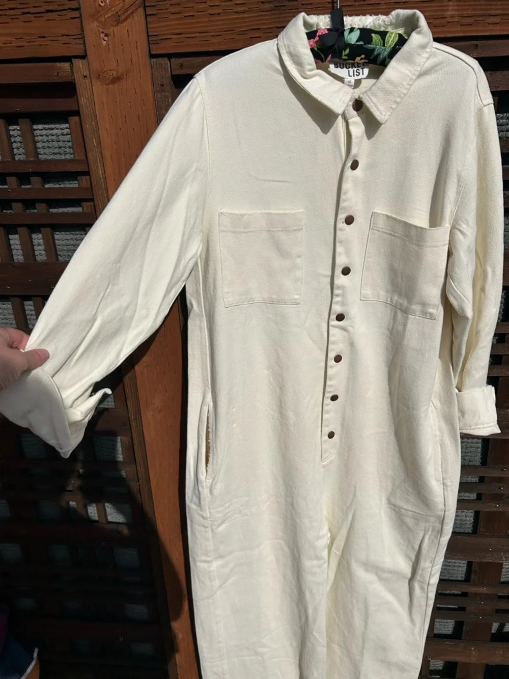 Bucket List Sarah Jumpsuit Tan Button-Up Denim Utility Jumpsuit size medium - Picture 4 of 16